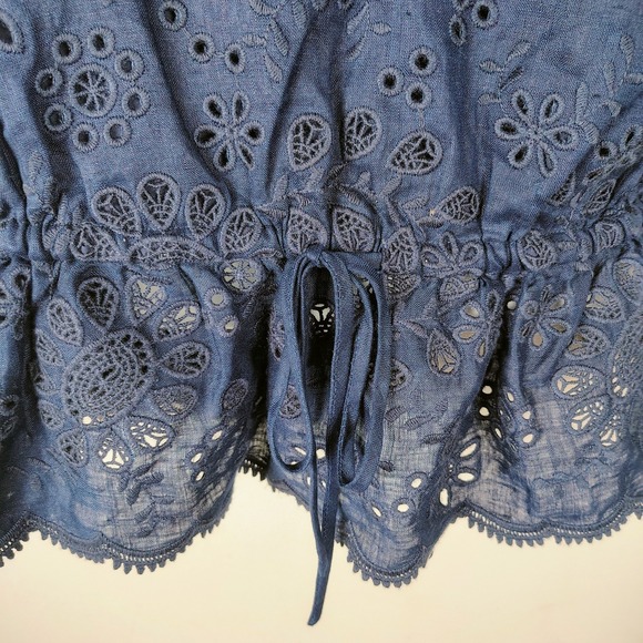 Polo By Ralph Lauren 18 One Shoulder Eyelet Scalloped Tie Waist Top Nautical - Picture 3 of 11